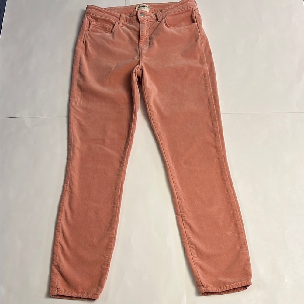 L’AGENCE MARGOT SKINNY BLUSH PINK VELVET PANTS 27